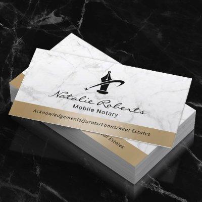 Mobile Notary Public Service Gold Border Marble