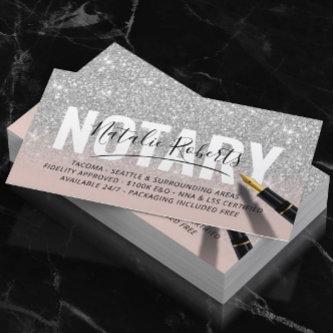 Mobile Notary Public Silver Glitter Signature Pink