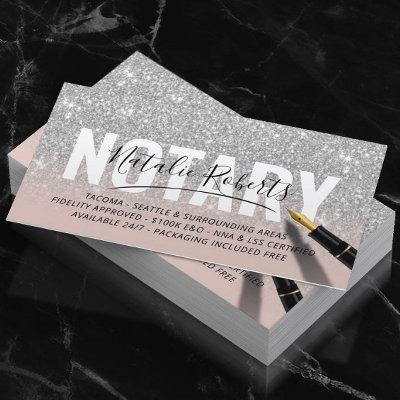 Mobile Notary Public Silver Glitter Signature Pink