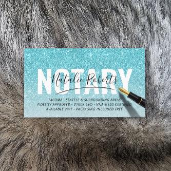 Mobile Notary Public Turquoise Glitter Signature