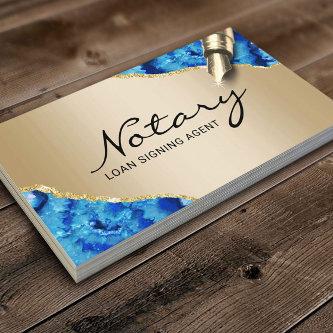 Mobile Notary Signing Agent Modern Gold Blue Agate