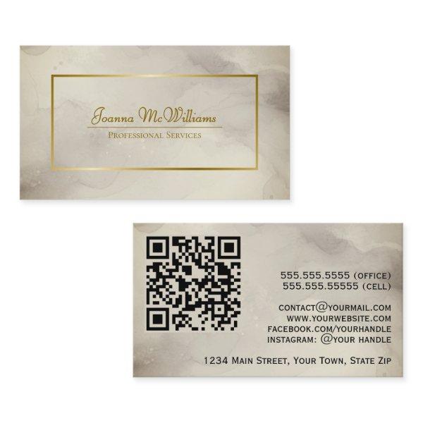 Mocha Taupe Abstract Watercolor & Gold QR Code