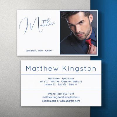 Model Actor Photo Promotional White And Blue