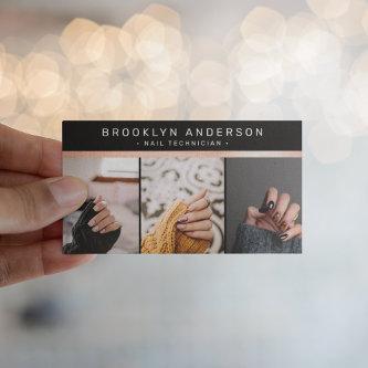 Modern 3 Photo Photographer Rose Gold Foil Busines