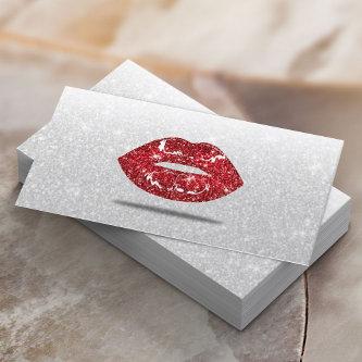 Modern 3D Red Lips Silver Glitter Makeup Artist