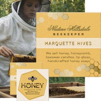 Modern 3D Yellow Hexagon Stylized Bee Honey Ivory Square