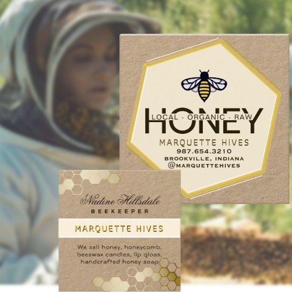 Modern 3D Yellow Hexagon Stylized Bee Honey Kraft Square