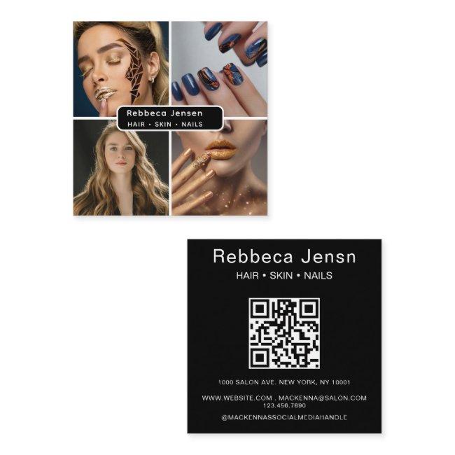 Modern 4 Photo Hair Skin Nail Salon QR Code  Square