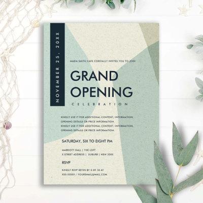 MODERN ABSTRACT ART AQUA BLUE GRAND OPENING EVENT INVITATION