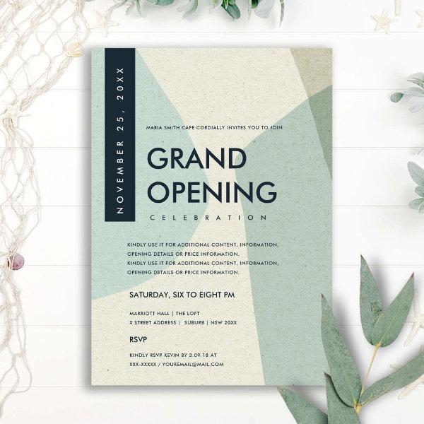 MODERN ABSTRACT ART AQUA BLUE GRAND OPENING EVENT INVITATION