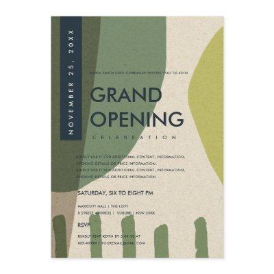 MODERN ABSTRACT ART LIME GREEN GRAND OPENING EVENT INVITATION