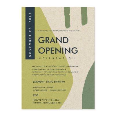 MODERN ABSTRACT ART LIME GREEN GRAND OPENING EVENT INVITATION