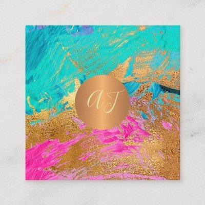 Modern abstract art painting copper gold monogram square