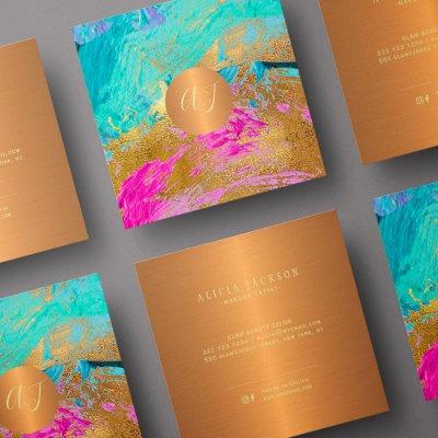Modern abstract art painting copper gold monogram square