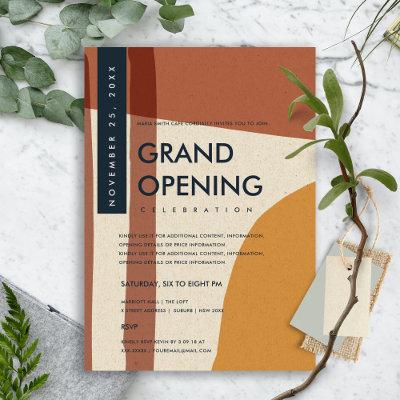 MODERN ABSTRACT ART RUST ORANGE GRAND OPENING INVITATION