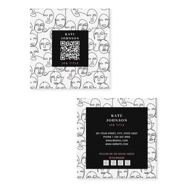 Modern Abstract Lines Faces Continuous Line Art Square