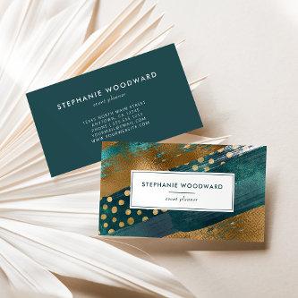 Modern Abstract Teal Gold Brushstrokes