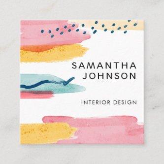 Modern Abstract Watercolor Yellow Pink Blue Design Square