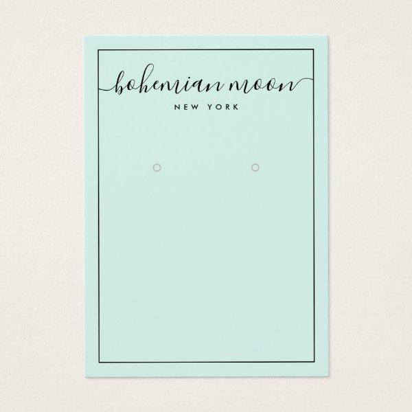 Modern aqua and black script earring display card