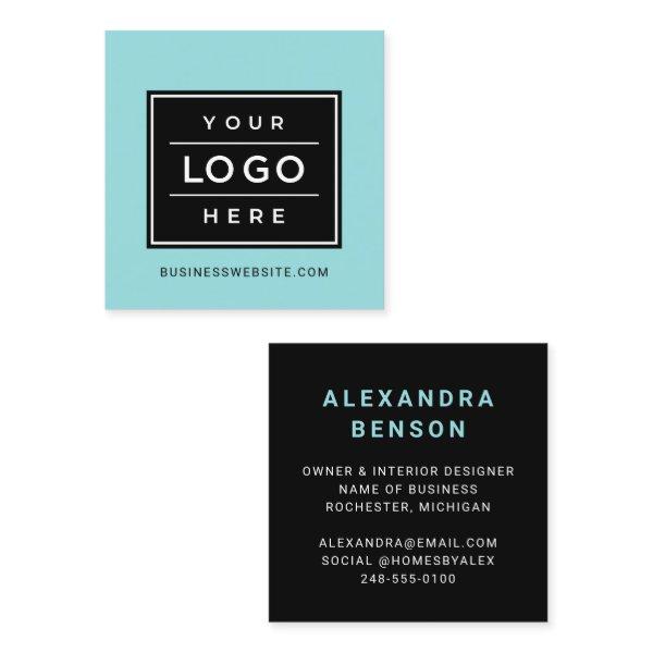 Modern Aqua Blue Custom Business Logo Square