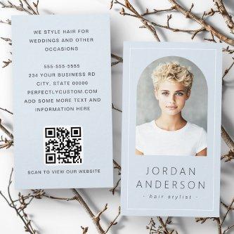 Modern arch photo thin border QR code light blue