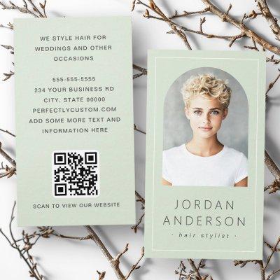Modern arch photo thin border QR code light green