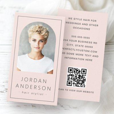 Modern arch photo thin border QR code light pink