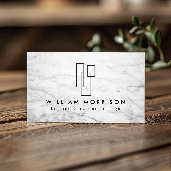 Modern Architectural Logo on White Marble