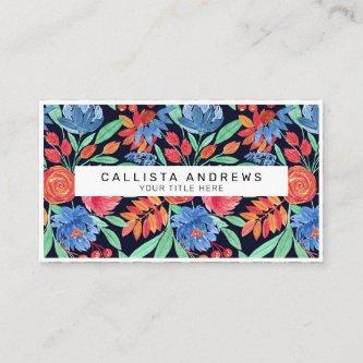 Modern Artsy Coral Blue Floral Watercolor Pattern