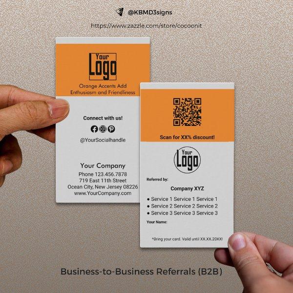 Modern B2B Services QR Code Gray  Referral Card