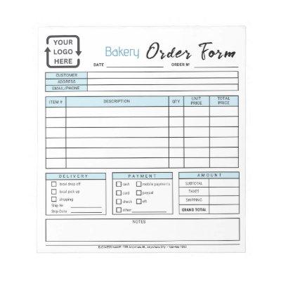 Modern Bakery Cafe Blue Order Form Notepad