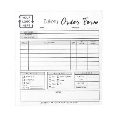 Modern Bakery Cafe Gray Order Form Notepad