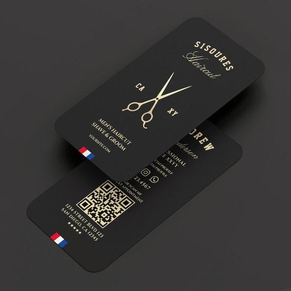 Modern Barber Black Gold Scissors Red Blue White