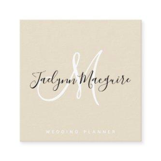 Modern beige elegant script signature monogram square