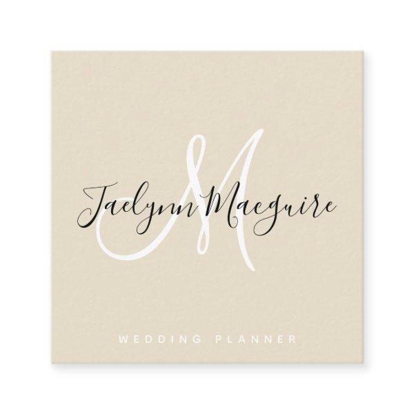 Modern beige elegant script signature monogram square