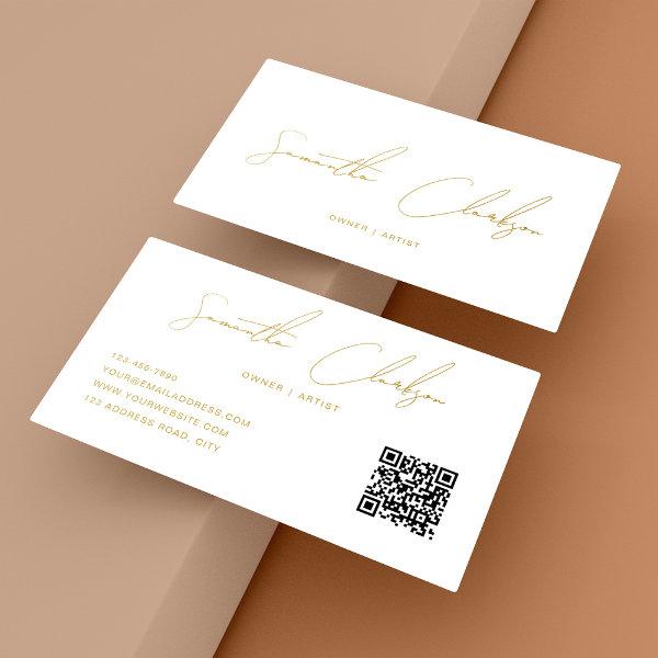 Modern Beige Gold Handwritten Script QR code