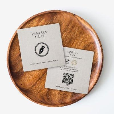 Modern Beige Linen Notary Pen QR Logo Elegant Square