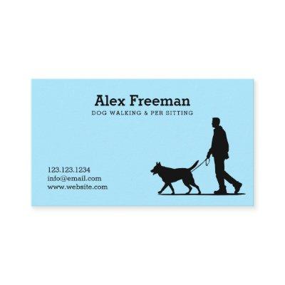 Modern Black and Blue Dog Walker Silhouette