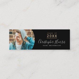 Modern black and gold graduation photo class of ca calling card
