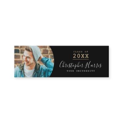 Modern black and gold graduation photo class of ca calling card