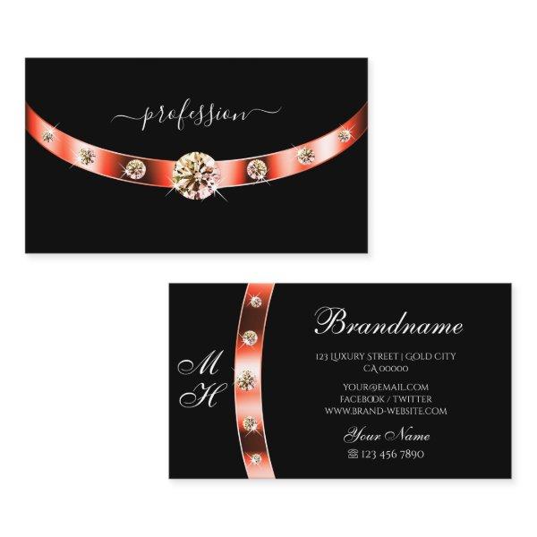 Modern Black and Rose Gold with Monogram Diamonds