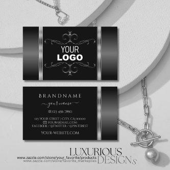 Modern Black and Silver Ornate Ornaments with Logo