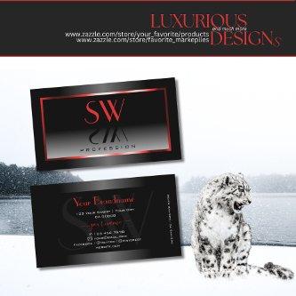 Modern Black and White Gradient Red Frame Monogram