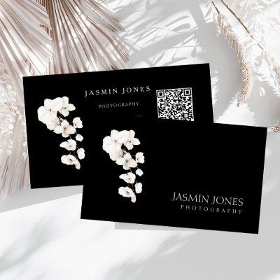 Modern Black and White Orchids QR Code Floral