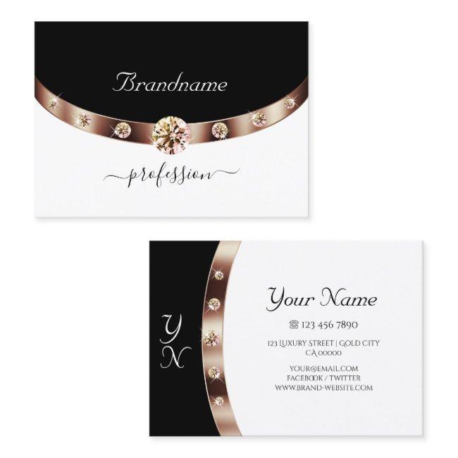 Modern Black and White Rose Gold Diamonds Initials