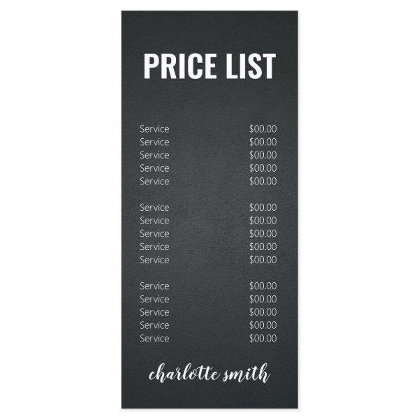 Modern Black and White Salon Price List Menu