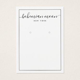 Modern black and white script earring display card