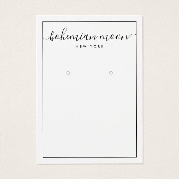 Modern black and white script earring display card