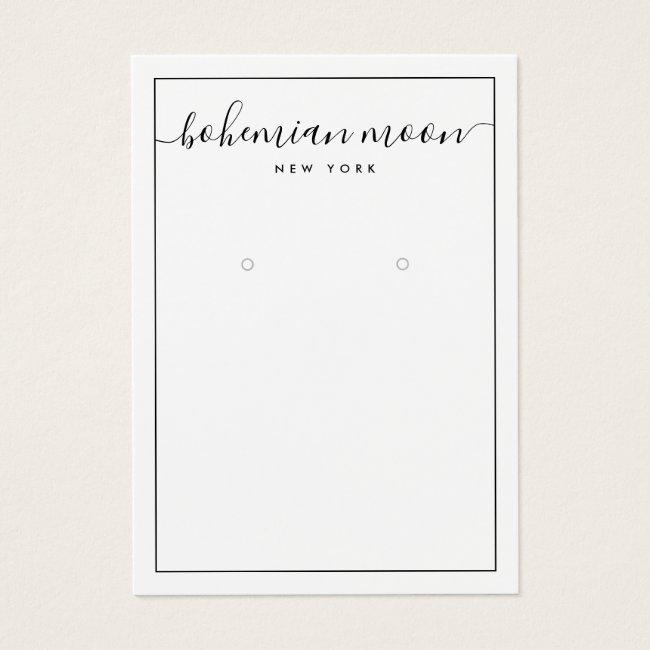 Modern black and white script earring display card