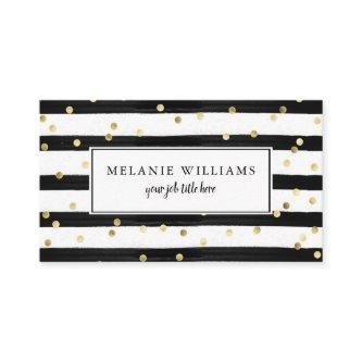 Modern Black and White Stripes Gold Polka Dots